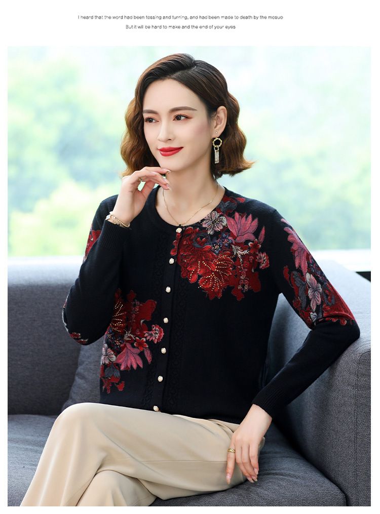 E6023 880K ÁO LEN NỮ TAIRYA ÁO LEN DÁNG DỘNG MÙA XUÂN THU ĐÔNG TRUNG NIÊN HỌA TIẾT HOA THỜI TRANG NỮ G03 SẢN PHẨM MỚI