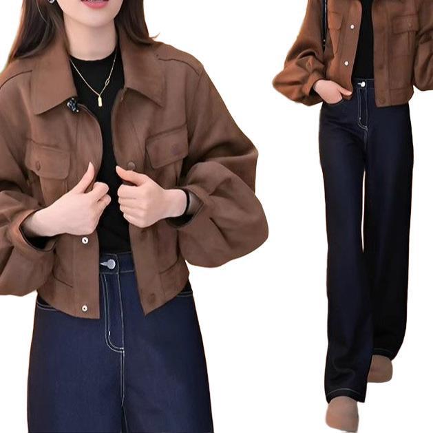 洋气新款流行春秋新款翻领短外套女新品宽松休闲显瘦百搭夹克上衣|undefined