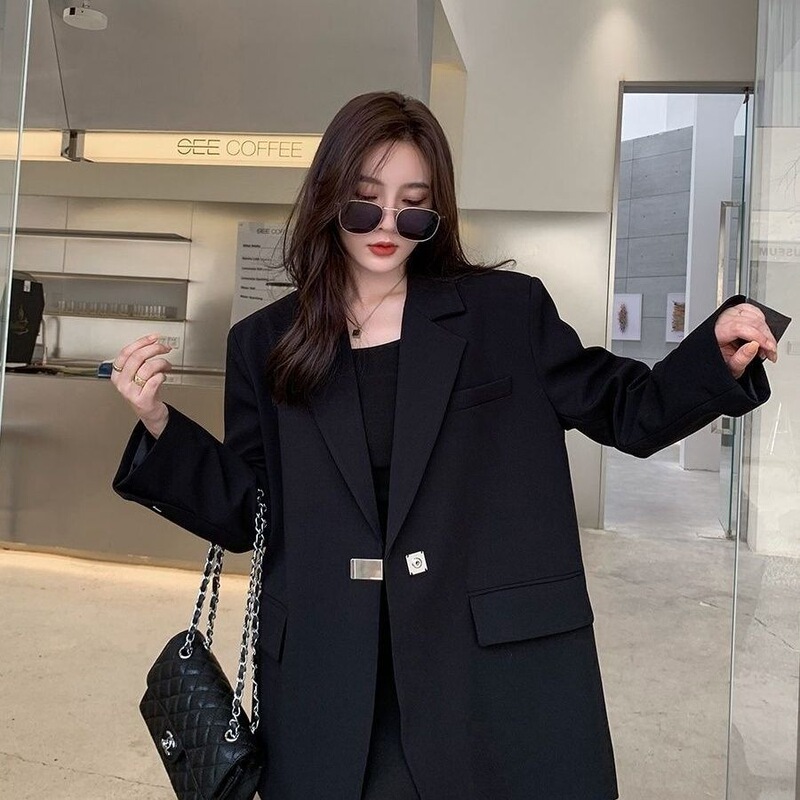Black trendy blazer for women, 2026 spring and autumn new Korean style loose-fitting stylish blazer for petite women
