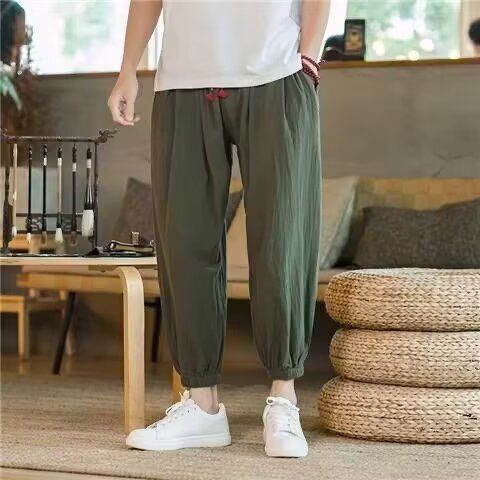 2026 Summer New Japanese Style Plus Size Men's Cotton Linen Pants Loose Jogger Pants Men's Casual Pants Nine-Quarter Sports Pants Cross-Border 2026 Summer New Japanese Style Plus Size Men's Cotton Linen Pants Loose Jogger Pants Men's Casual Pants Nine-Quarter Sports Pants Cross-Border