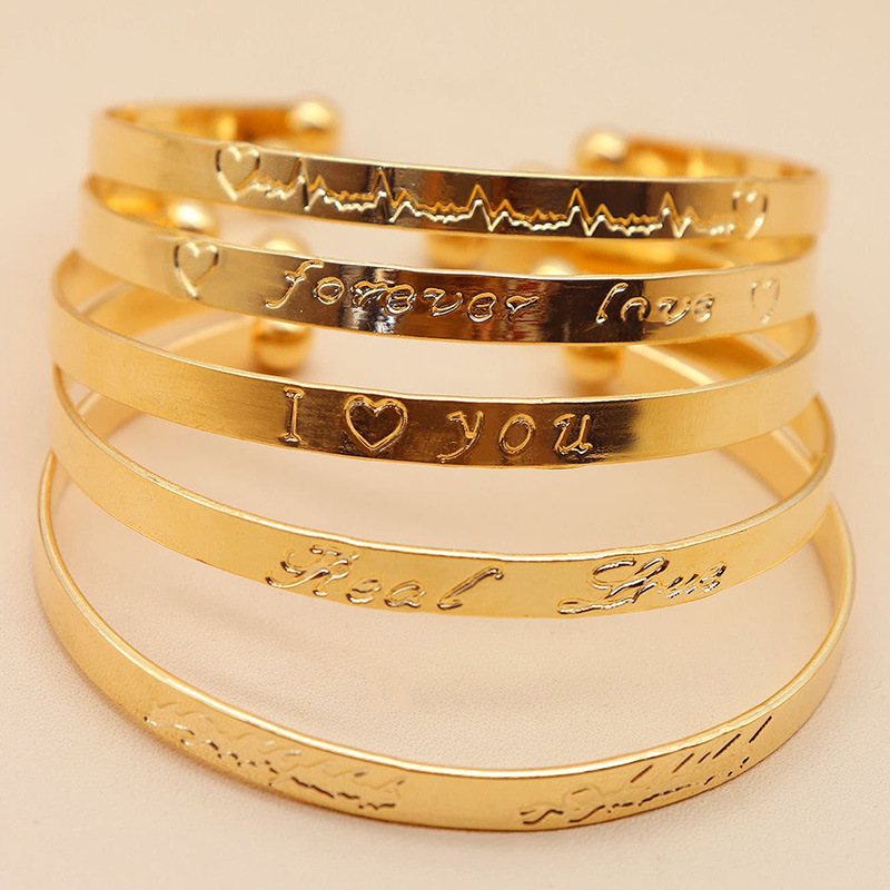 Fashion Simple Opening Bracelet Set Heartbeat English Glossy Bracelet 5-Piece Set