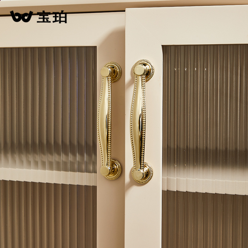 金色輕奢法式貝殼黃銅衣櫃抽屜拉手奶油風現代簡約廚房柜子門把手