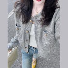 早春季2025新款女装针织开衫灰色毛衣女士初秋短款学院风外套