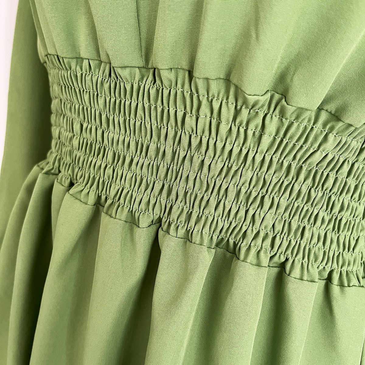 Blouse Collar Dress Women Smocking Waist Controlled Long Sleeves Spring Autumn Women Clothing