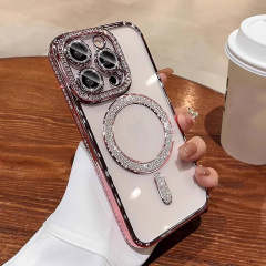 アップル16フラッシュ粉磁気吸引充電携帯ケースiPhone15proMaxドリル全包14転倒防止保護カバーを適用