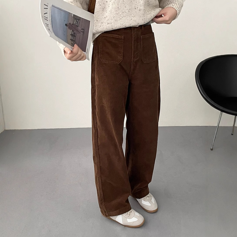 【Year-End Benefits, No Returns or Exchanges】 Taichuan Corduroy Women's Double-Pocket Loose Slimming High-Waisted Long Pants 2321