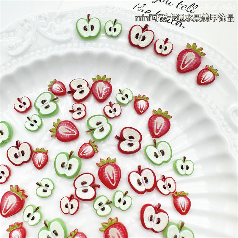 Apple, small cartoon strawberry, decorations, nail decoration for nails, hair accessory, nail stickers with accessories, fake nails, new collection, DIY 3