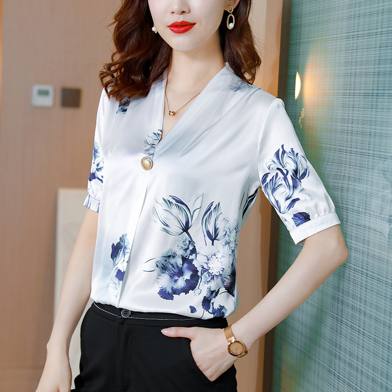 Silk Shirt Women's 2025 Summer New Heavy Hangzhou Mulberry Silk Fashionable Elegant Top Women's Short Sleeves