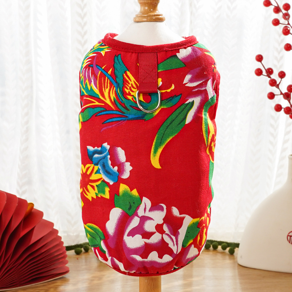Chaleco para perro con flores grandes del noreste, ropa para perros pequeños, medianos y grandes de Año Nuevo, ropa para perros y gatos, suministros para gatos, ropa al por mayor