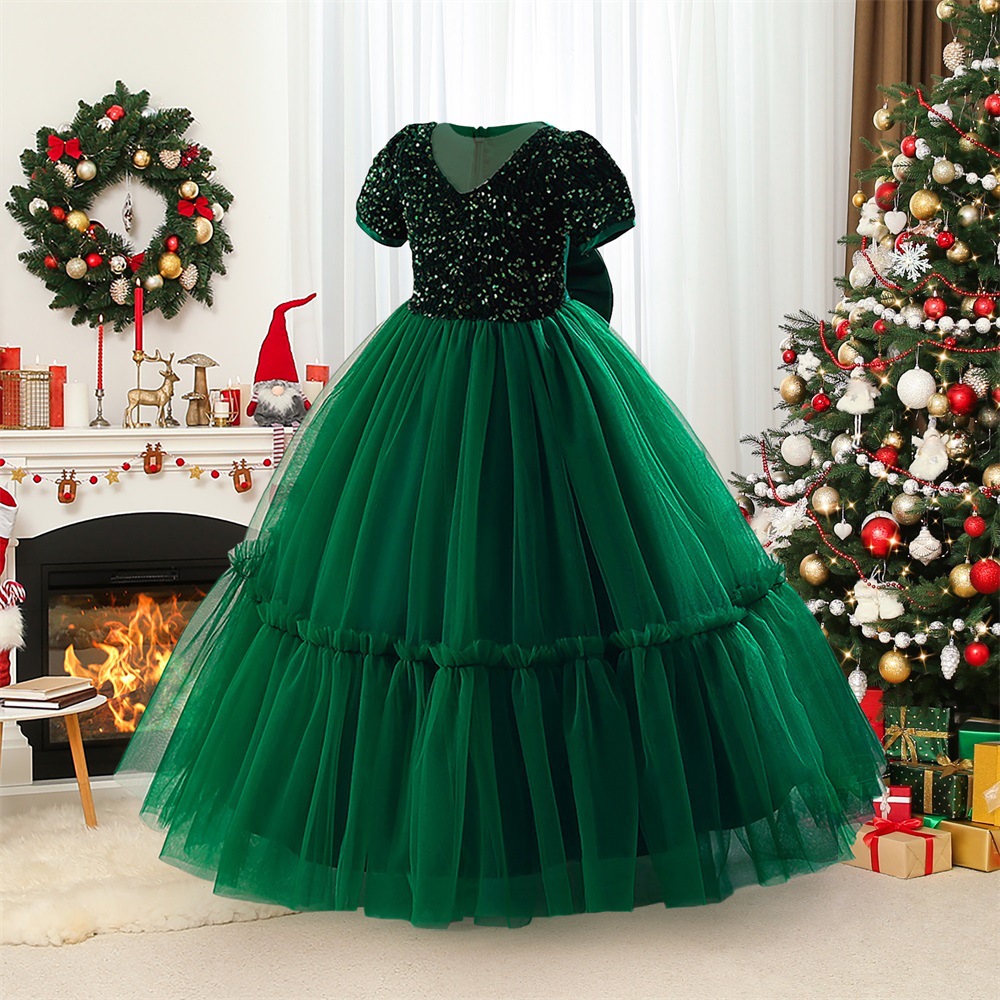 Comercio exterior nuevas niñas vestido de princesa vestido medio y grandes niños malla vestido fino brillante fiesta de Navidad princesa vestido image 3
