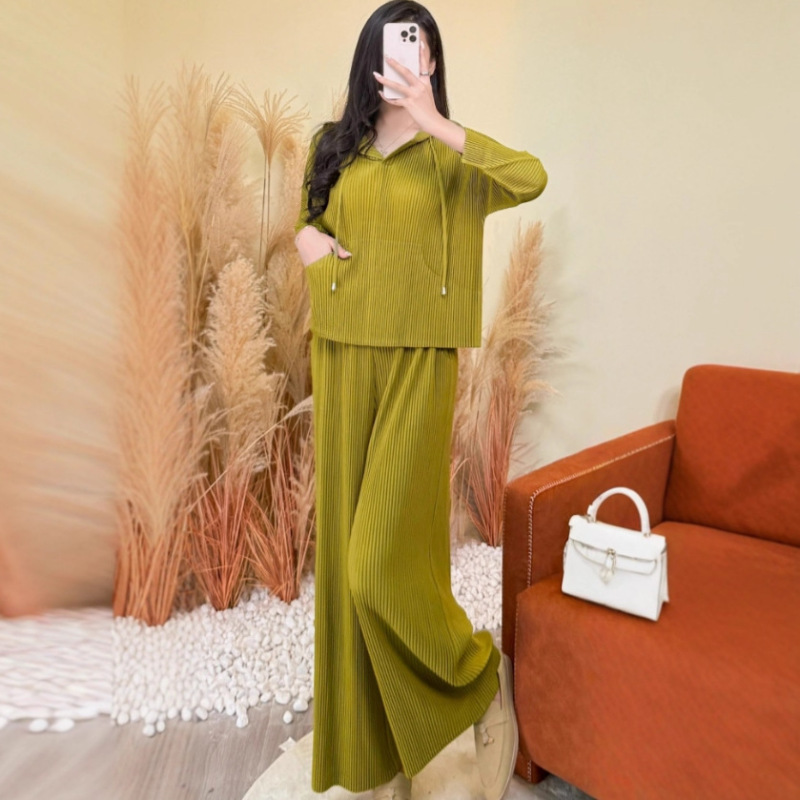 秋季连帽卫衣套装女宽松简约休闲时尚纯色单穿上衣高腰裤子两件套|undefined