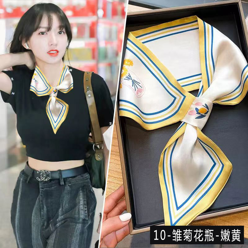 Spring and Autumn New Simulated Silk Scarf Fashionable and Easiest for Match Casual Korean Style Ear Scarf White-Collar Stewardess Temperament Scarf and Scarf