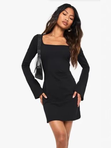 2025 Autumn New Cross-Border Foreign Trade Amazon U-Neck Long Sleeve Solid Color Sexy Bodycon Dress for Women