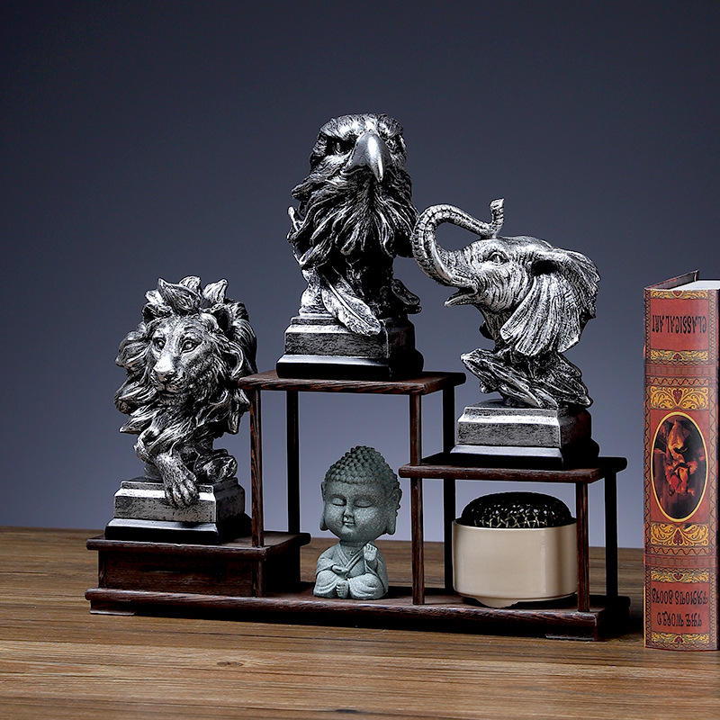 Animal Head Resin Ornaments Nordic Lion Eagle Crafts Office Decoration Living Room Entrance Sculpture Decoration