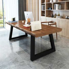 桌子美式工业风实木办公桌写字桌简约现代台式loft长桌电脑桌书桌