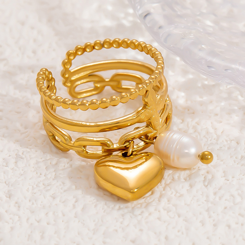 5g Weight Open Rings Classification One Size Ring Size 1 Piece Quantity Banquet, Tea Party Occasion 304 Stainless Steel Material Heart Shape Pattern Women's Gender Plating Design Lady Style Wholesale Jewelry Lady Heart Shape 304 Stainless Steel Plating Open Rings 10