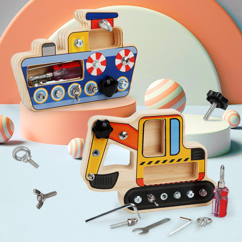 CPC Gender-Neutral Wooden Traffic Boat Screw-Driving Fun Assembly Disassembly Tool Nut Repair Set Grip Toy