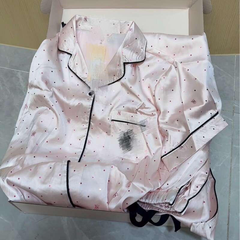 Summer Pink Gold Ice Silk Cool Pajama Set for Women, High-End Short-Sleeved Long Pants That Can Be Worn Outside as Home Clothes