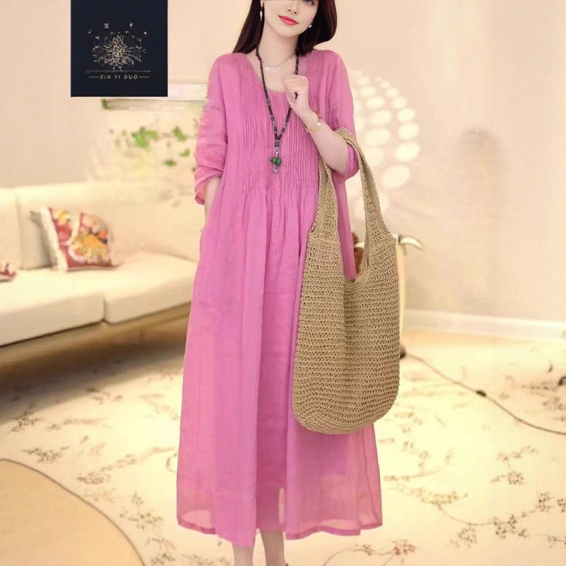 2025 New Summer Ramie Han Dynasty Dress, Skin-Friendly Design, Accessible Luxury, Loose Elegant, Cotton and Linen Dress