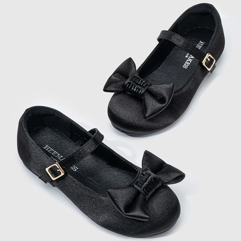 Одиночная обувь для девочек весной и осенью новый атласный костюм обувь черный лук балетная обувь детская обувь принцессы на мягкой подошве