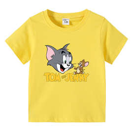 2023新款童装猫和老鼠儿童夏装短袖T恤男女童打底衫半袖T恤童上衣