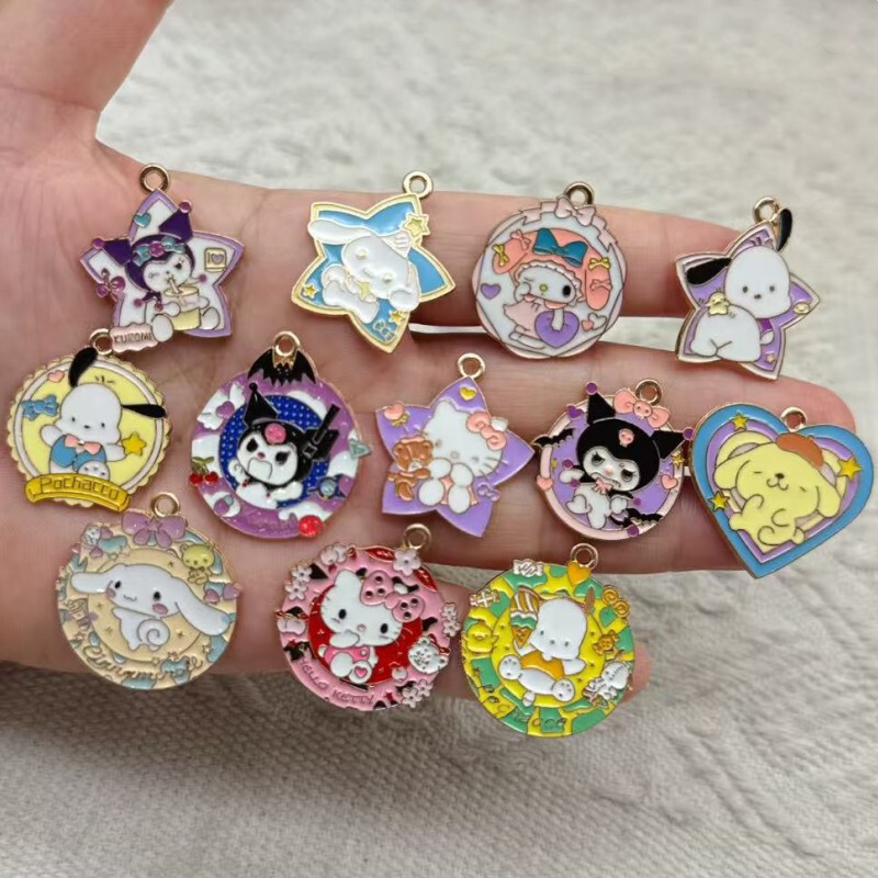 Round Sanrio Series DIY Cartoon Accessory Parts Cinnamoroll Headband Pendant Kuromi Pendant Accessories