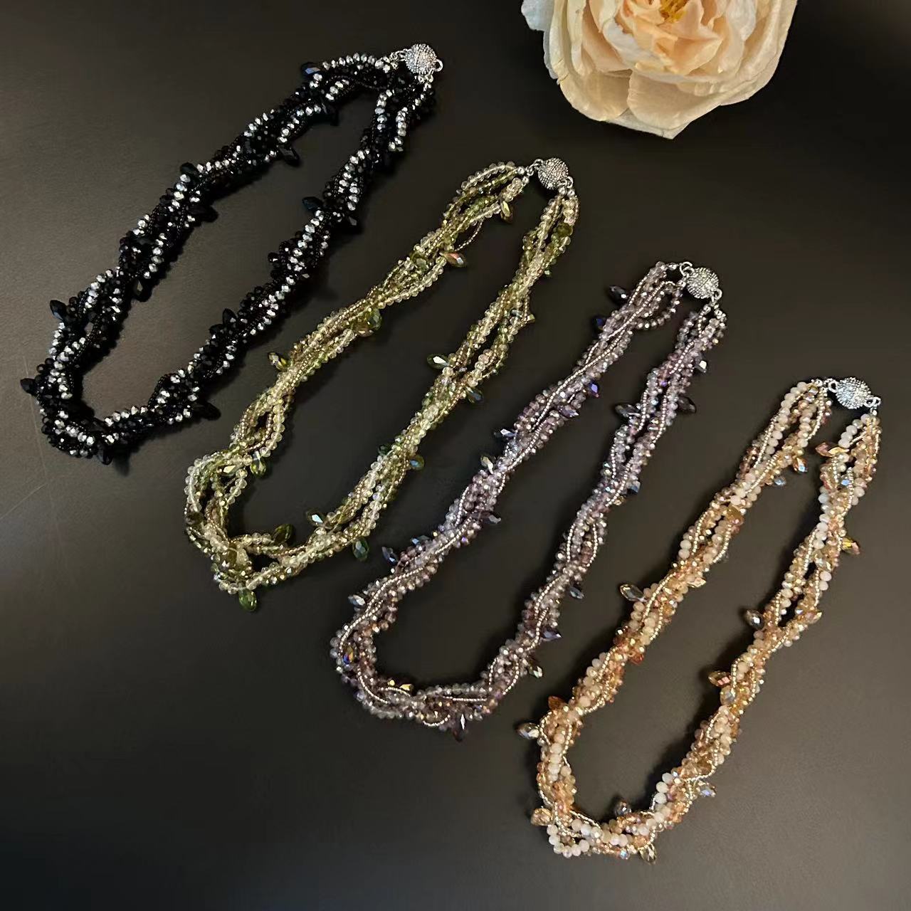 Colier medieval avansat, cu toate potrivirile, din sticlă multistrat, retro, fațetat, lanț magnetic multicolor, lanț de claviculă_voghion.com
