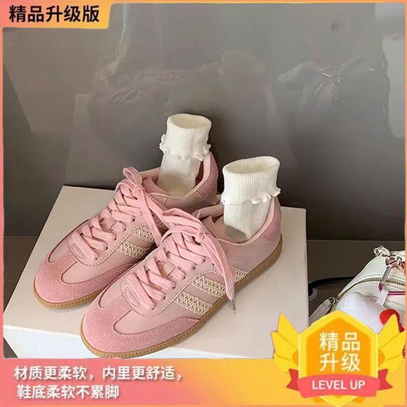 显脚小休闲运动鞋复古洋气蕾丝皮德训鞋亮色拼接板鞋系带小白鞋|undefined