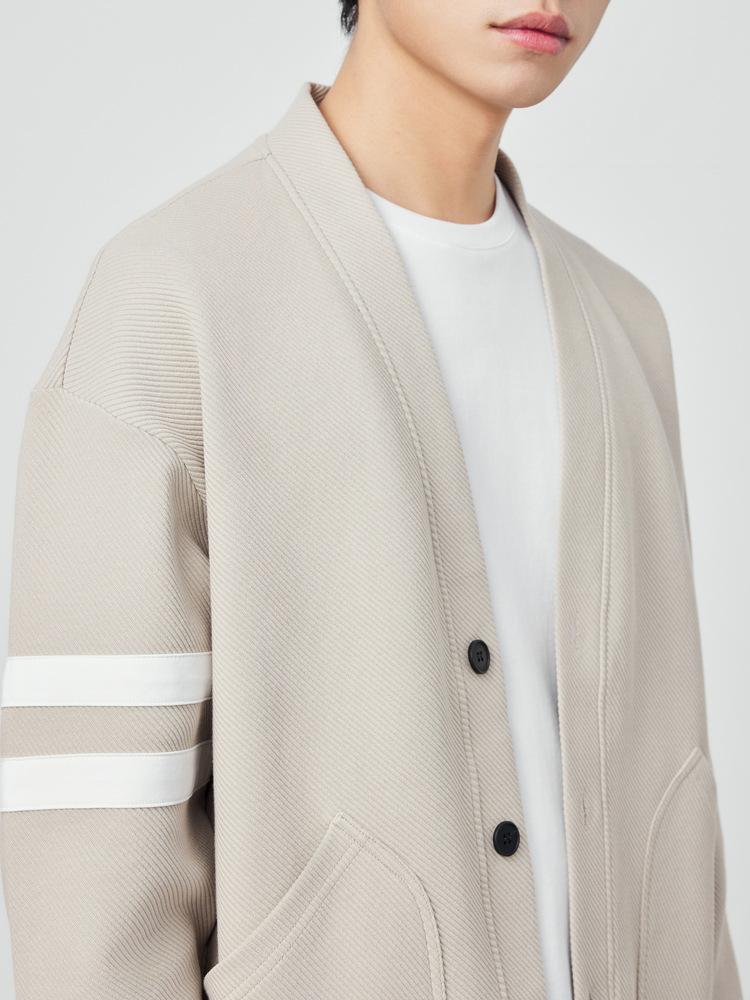 Áo khoác cardigan nam vải tuýt phối sọc tương phản kiểu mới — Màu đen