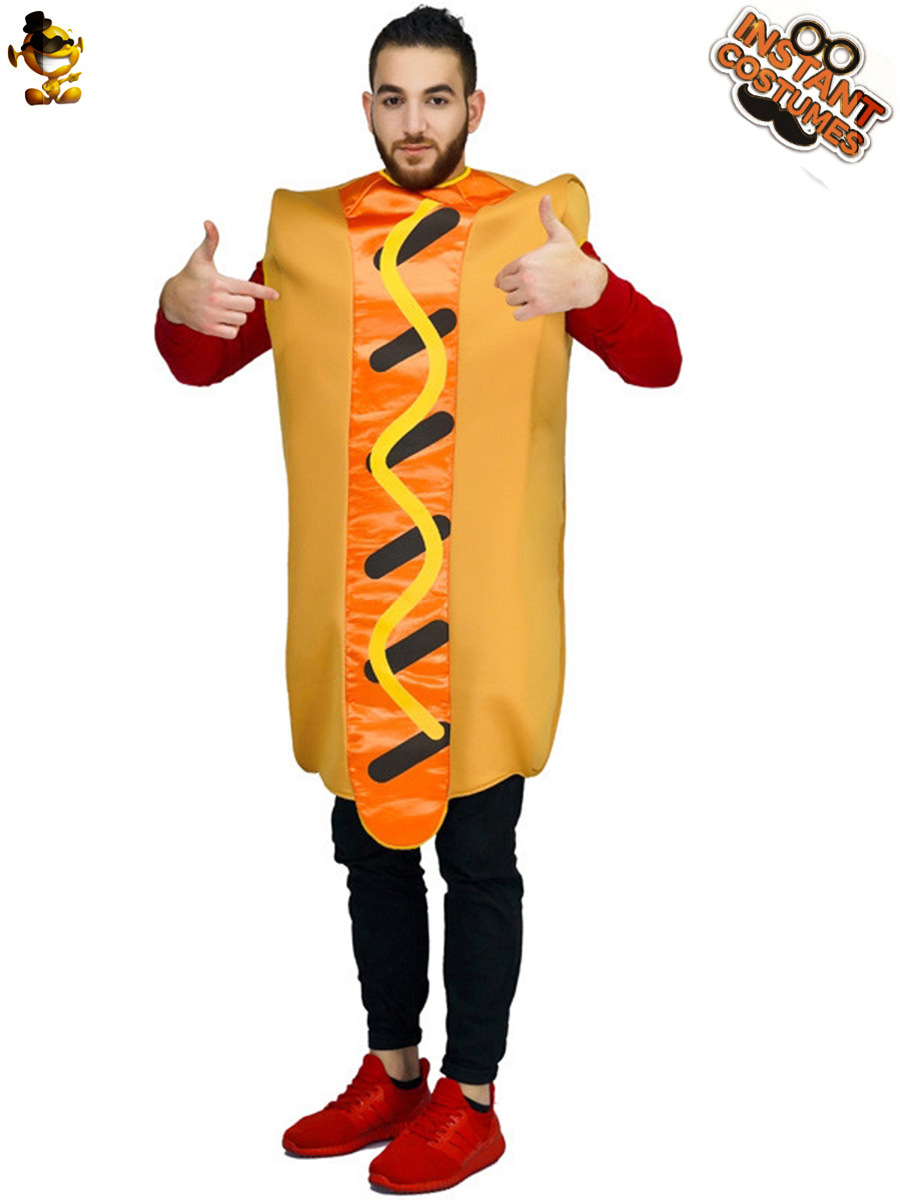 Adulto de los hombres y de las mujeres divertidas ropa de fiesta de perro caliente parodia de comida ropa de rendimiento de etapa de pareja mono de perro caliente