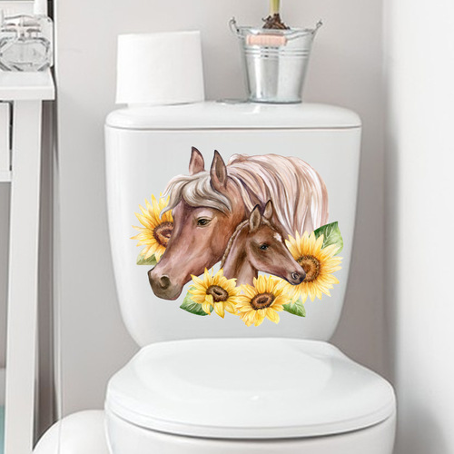 Horse Lotus Tiger Bathroom Toilet Decal JS-N Cross-border Toilet Cover Decor Sticker Self-adhesive Wall Sticker Wholesale