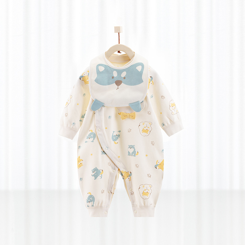 春秋新生儿纯棉长袖爬服宝宝闭哈衣婴儿连体衣服|ms