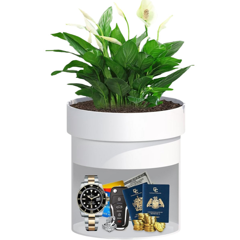 Camouflage Flower Pot Safe Transfer Safe with Key Lock to Hide Private Money Stainless Steel Secret Jewelry Box