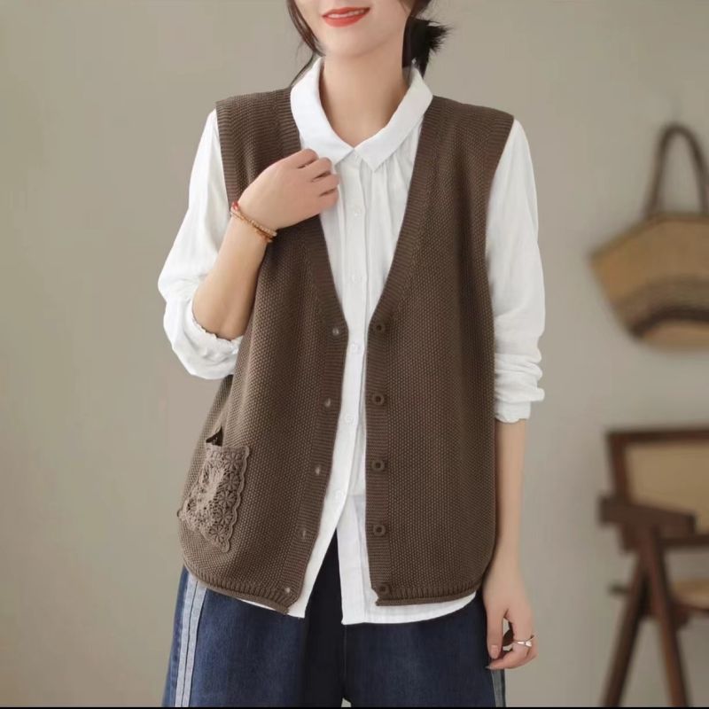 【 Cashmere Family 】 Wollstrickjacke ärmelloser Pullover vielseitige lose Weste Schulteroberteil Damen Herbst_voghion.com