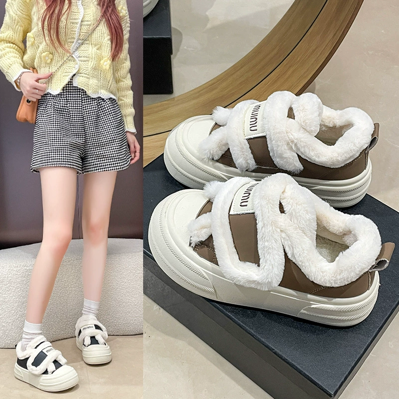 Winter shoes platform with velcro, keep warm sneakers