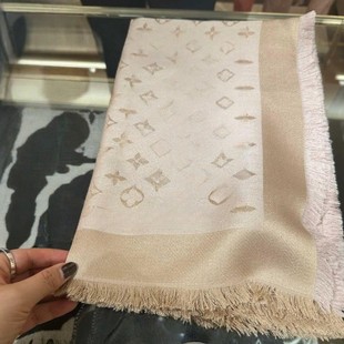 Wool Silk Square Scarf for Women, Medium Thin, Suitable for All Seasons, Beige Gold, Warm Style, Women's Air Conditioning Shawl Scarf for Beach Vacation