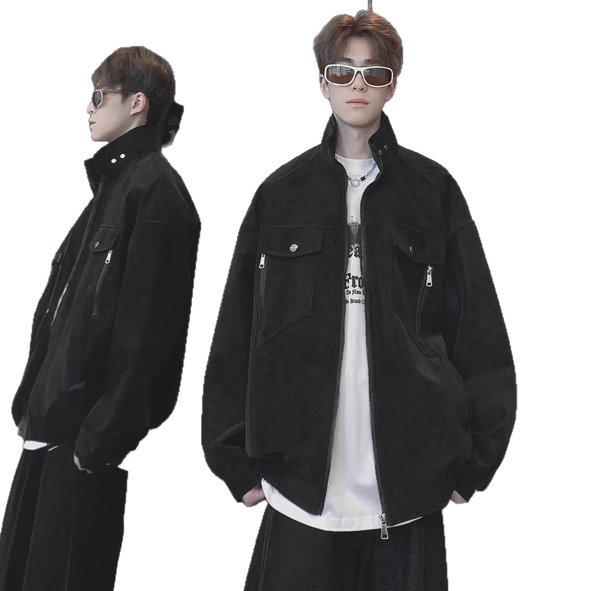 Flight Jacket, Men's Cool And Trendy Brand Stand Up Collar Workwear, PU Leather Jacket_voghion.com