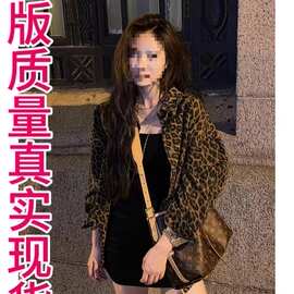 复古豹纹翻领牛仔外套女欧洲站早秋新款欧货女装宽松牛仔衣潮