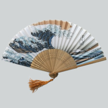 现货日式扇子跨境电商款扇子日式折扇浮世绘冲浪海浪神奈川图小折