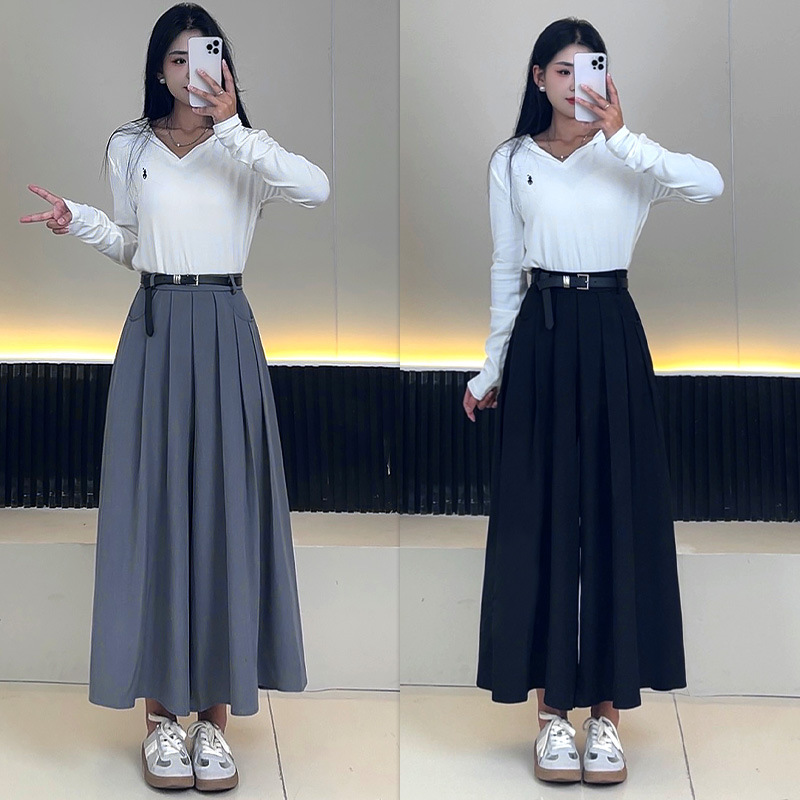 Xiangmei Culottes for Women 2024 Autumn and Winter High-Waisted Pleated Eight-Point Wide-Leg Pants for Small People Suit Trousers and Skirts Two-In-One