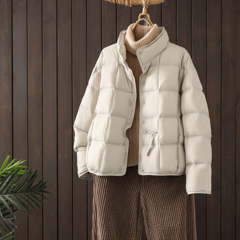 Cross-Border European Station Lightweight Short down Jacket for Women, Winter New Fashion Stand Collar Slimming White Duck down Warm Coat