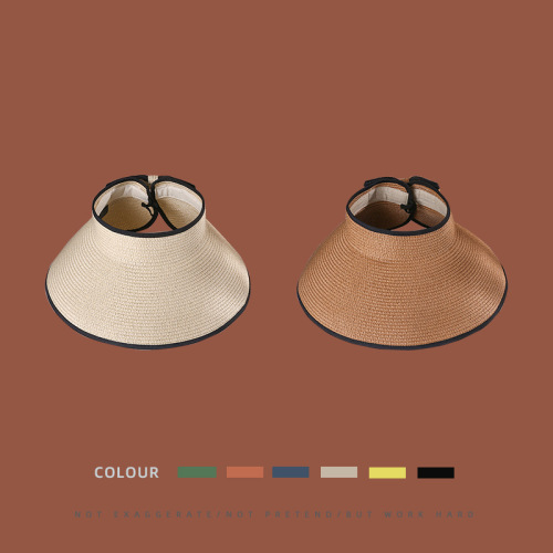 Summer New Hat Wide Brim Straw Hat Women UV Protection Foldable Sun Hat No Brim Sun Hat