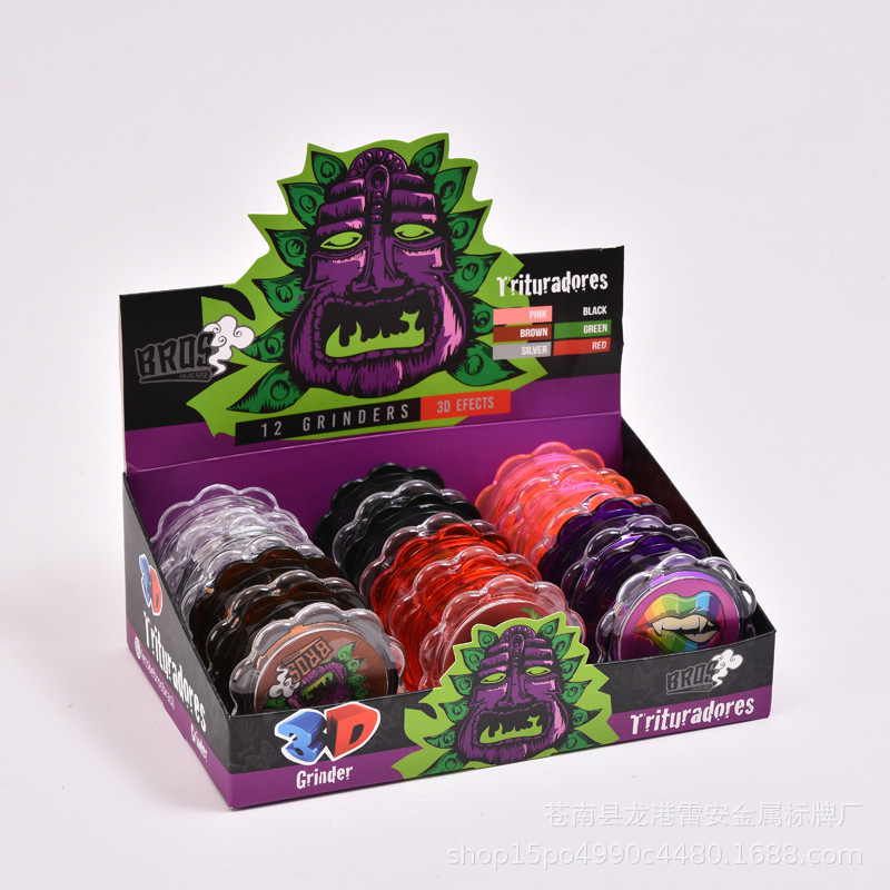 60mm de tres capas de molino de tabaco plano molino de tabaco de plástico de color mixto fábrica rotativa de tabaco en stock