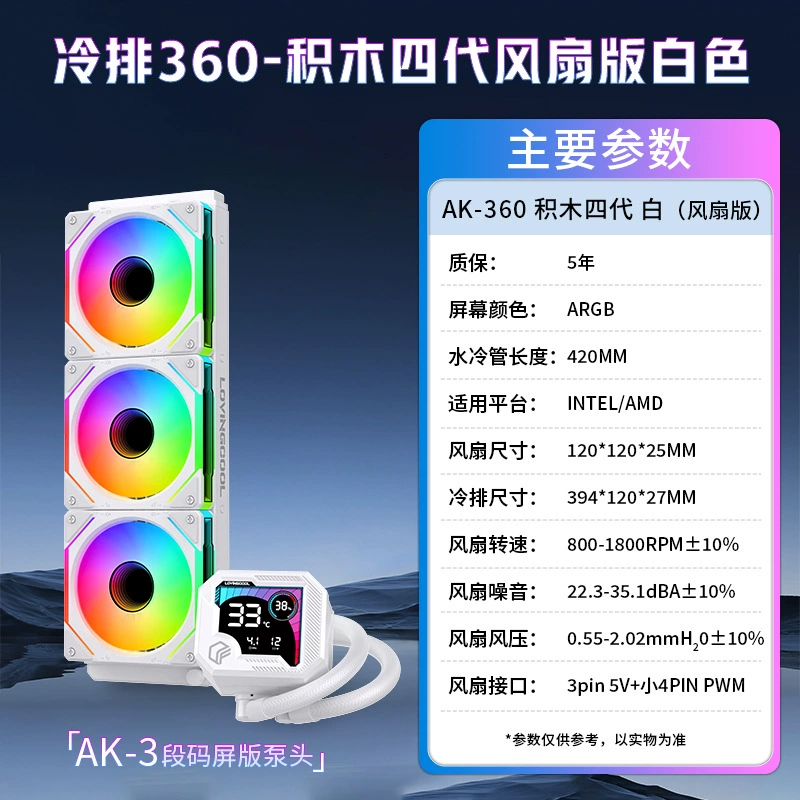Снятый экран 360, радиатор CPU для компьютера, ARGB, интеллектуальный дисплей температуры, охлаждающий вентилятор для интегрированной системы водяного охлаждения