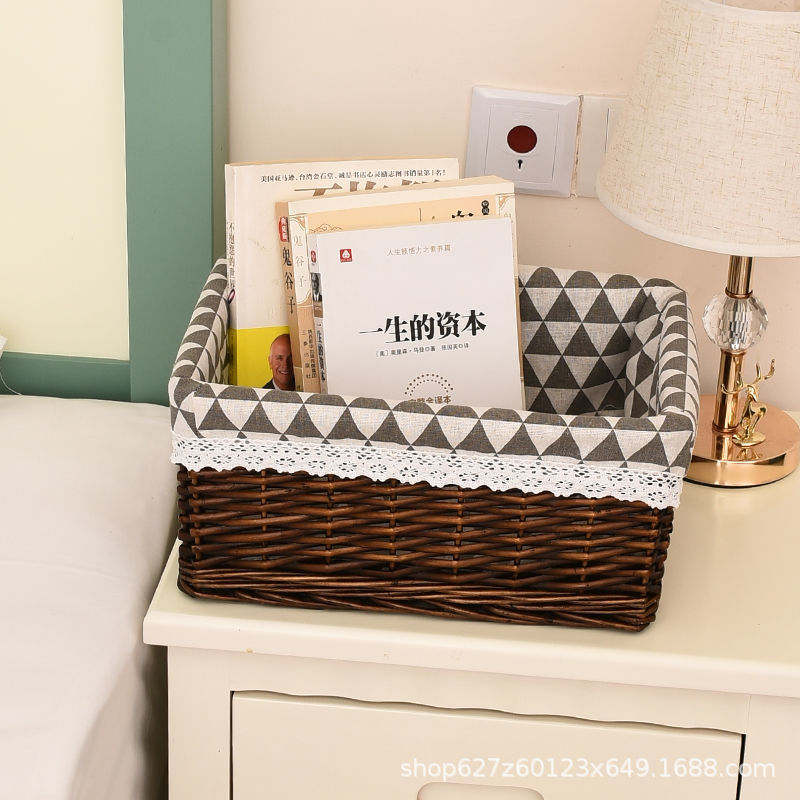 Cestas de tejido personalizadas de caña de escritorio de caña de juguetes de cajas de almacenamiento hechas a mano de cestas de almacenamiento revestidas de sauce