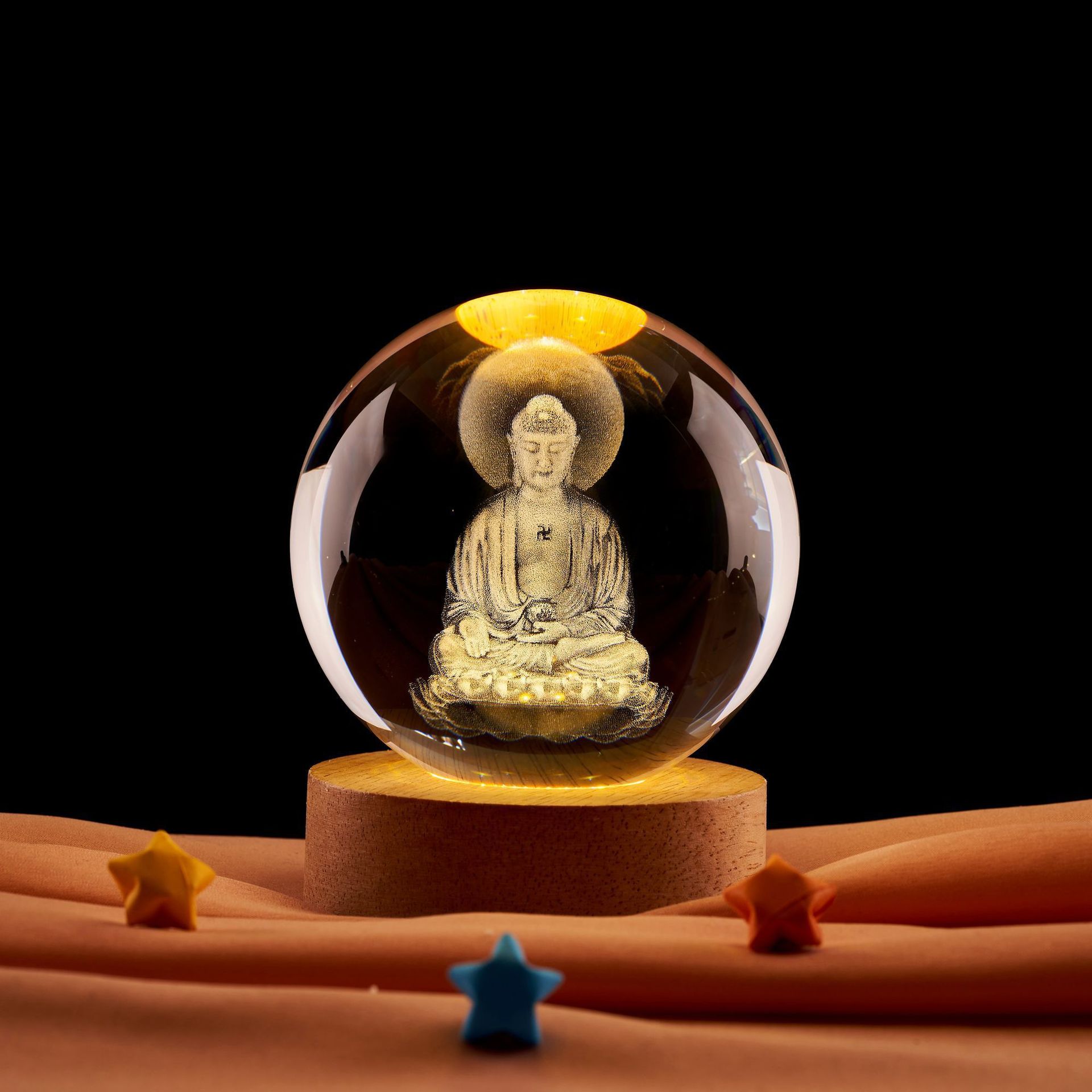 Lámpara de noche de bolas de cristal de loto Zen creativo chino decoración de escritorio decoración del gabinete de entrada decoración del dormitorio regalo