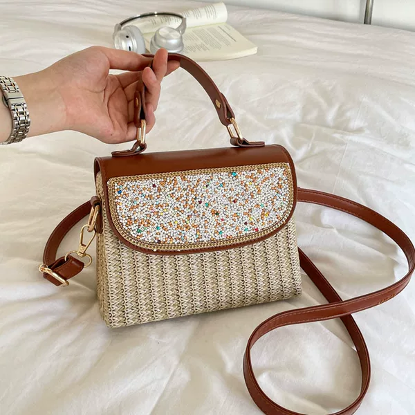 Summer Creative Patchwork Box Bag 2026 New Stylish Retro Shoulder Bag with a Fashionable Texture and Casual Crossbody Design for Women