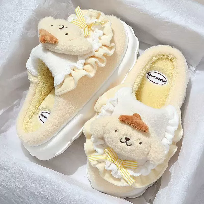 Cute keep warm winter non-slip slippers for students