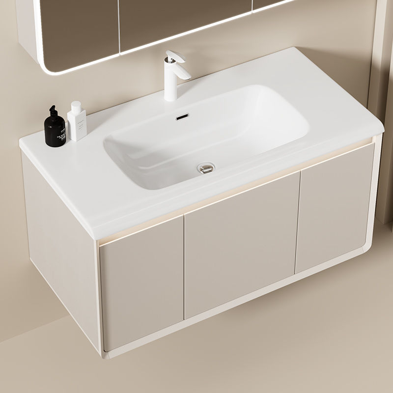 Mueble de baño combinación crema de cerámica pequeño apartamento integrado balcón lavabo de baño de almacenamiento