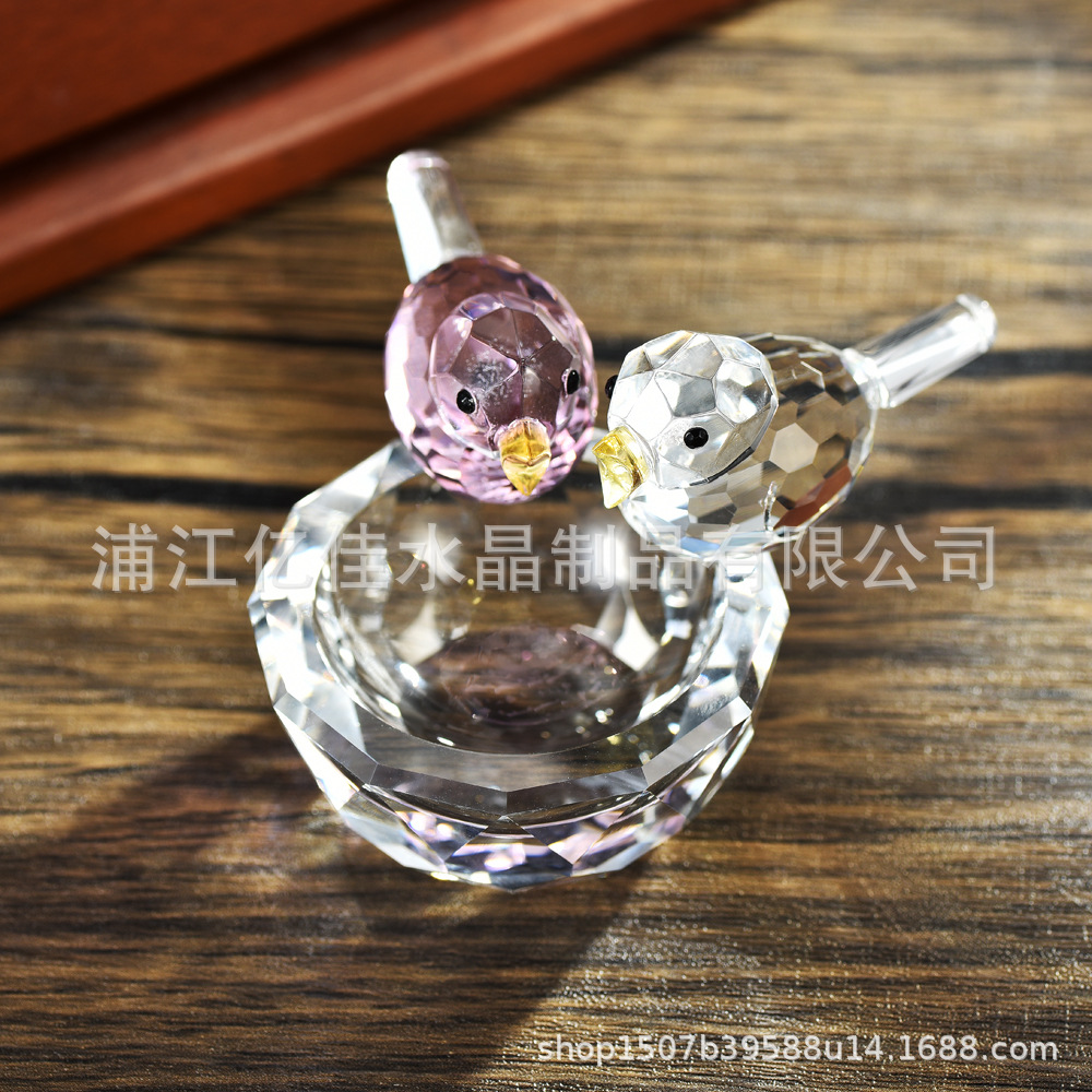 Decoración del hogar creativa cristal nido de pájaros doble tazón pájaros utensilios pareja nido de pájaros ornamentos de cristal artesanía